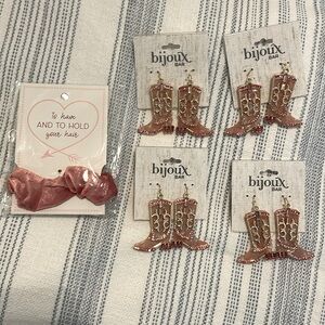 NWT pink Cowgirl cowboy boot earrings set - great for bachelorette parties!